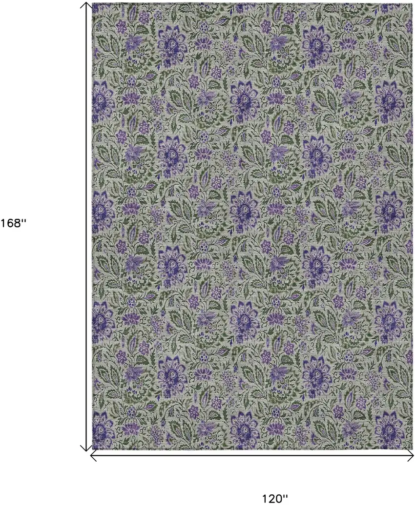 Olive Green Sage And Purple Floral Washable Indoor Outdoor Area Rug Photo 3