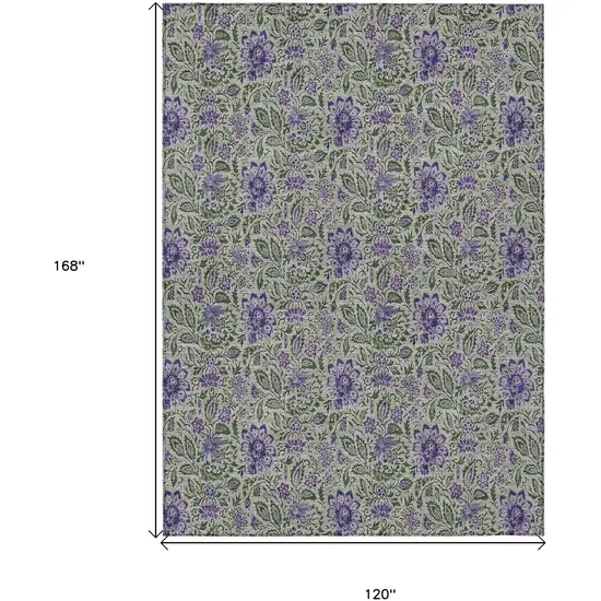 Olive Green Sage And Purple Floral Washable Indoor Outdoor Area Rug Photo 3