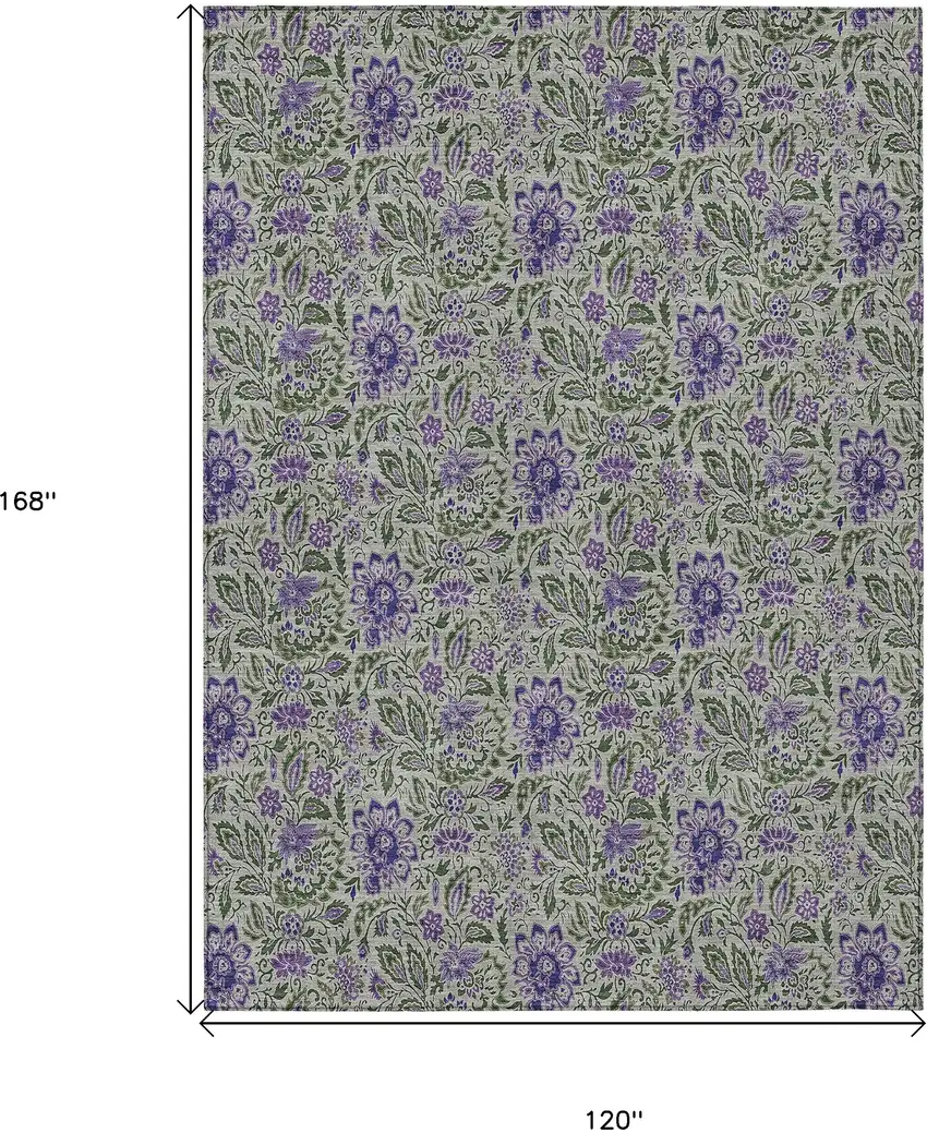 Olive Green Sage And Purple Floral Washable Indoor Outdoor Area Rug Photo 3