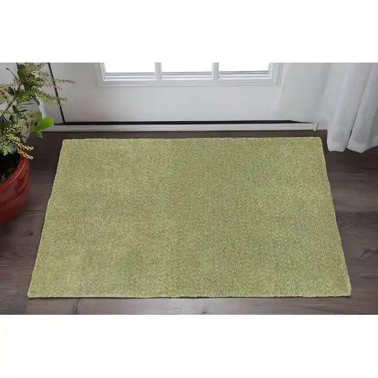 Olive Green Shag Tufted Handmade Stain Resistant Area Rug Photo 1