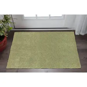 Photo of Olive Green Shag Tufted Handmade Stain Resistant Area Rug