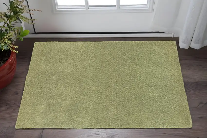 Olive Green Shag Tufted Handmade Stain Resistant Area Rug Photo 1