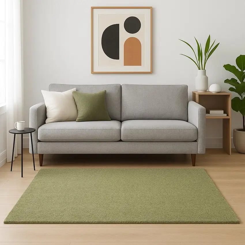 Olive Green Shag Tufted Handmade Stain Resistant Area Rug Photo 1