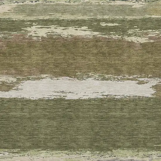 Olive Green Silver And Brown Abstract Washable Area Rug With UV Protection Photo 3