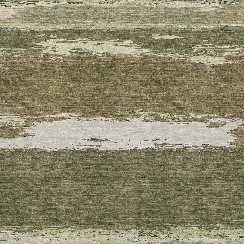 Olive Green Silver And Brown Abstract Washable Area Rug With UV Protection Photo 3