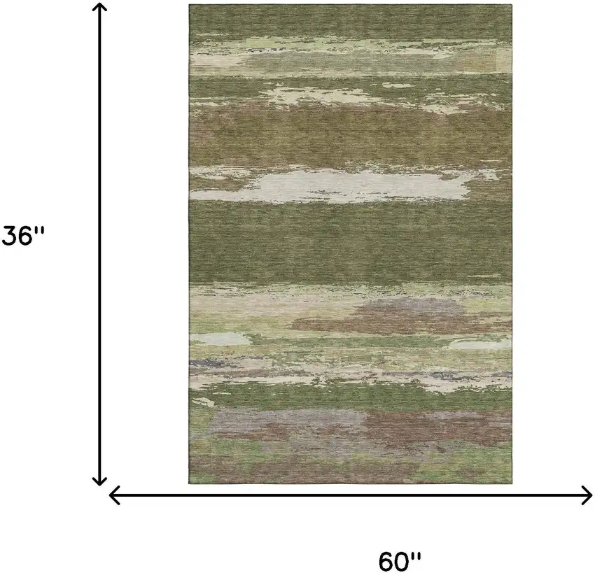 Olive Green Silver And Brown Abstract Washable Area Rug With UV Protection Photo 3