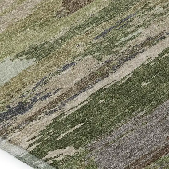 Olive Green Silver And Brown Abstract Washable Area Rug With UV Protection Photo 7