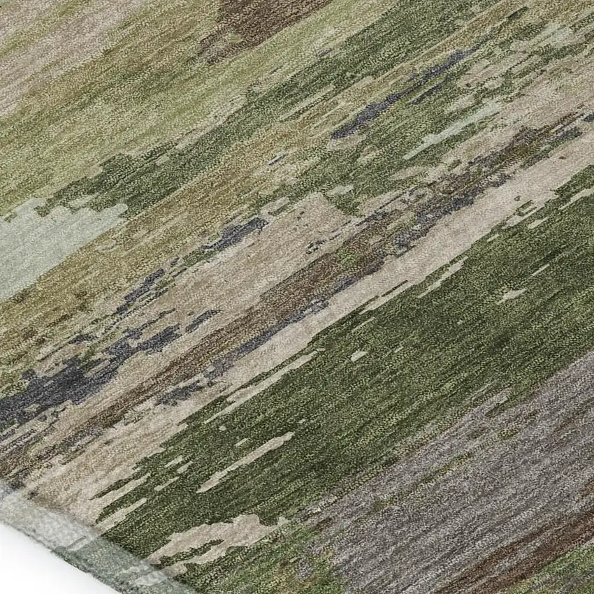 Olive Green Silver And Brown Abstract Washable Area Rug With UV Protection Photo 7