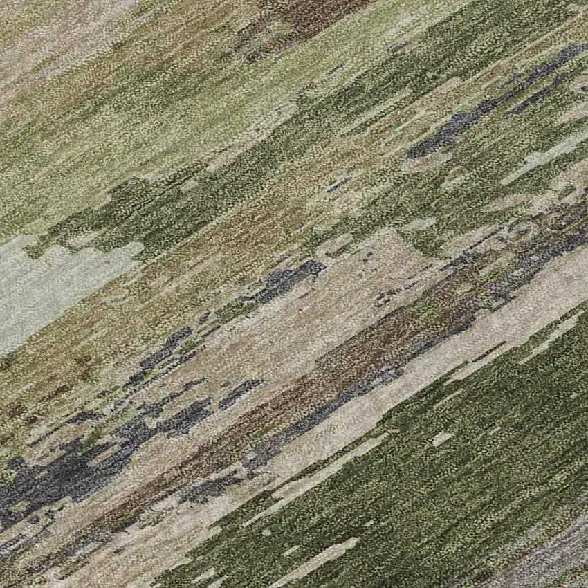 Olive Green Silver And Brown Abstract Washable Area Rug With UV Protection Photo 8