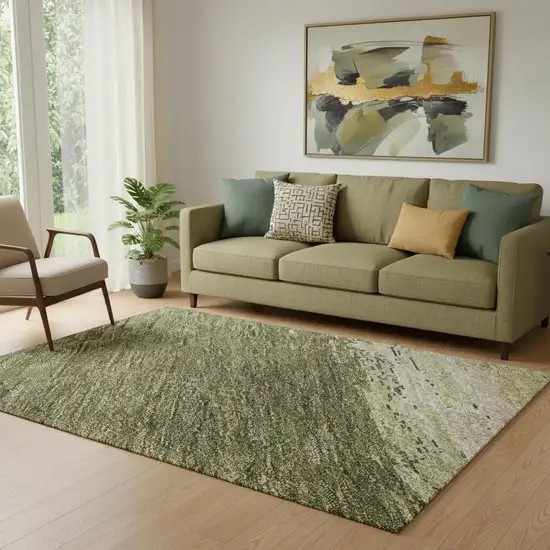 Olive Green Silver And Brown Abstract Washable Area Rug With UV Protection Photo 2