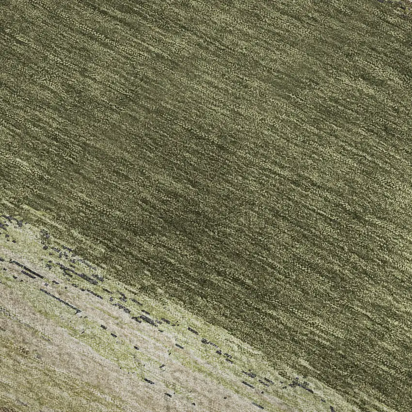 Olive Green Silver And Brown Abstract Washable Area Rug With UV Protection Photo 2