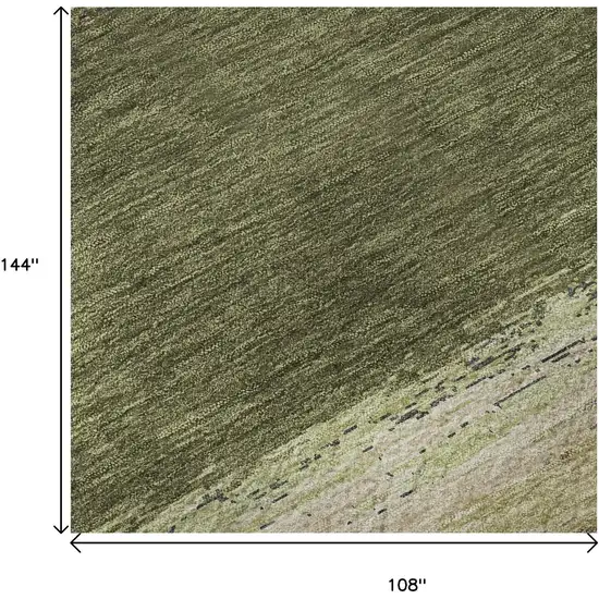 Olive Green Silver And Brown Abstract Washable Area Rug With UV Protection Photo 8
