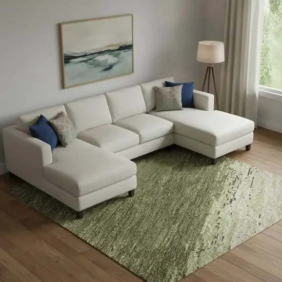 Olive Green Silver And Brown Abstract Washable Area Rug With UV Protection Photo 2