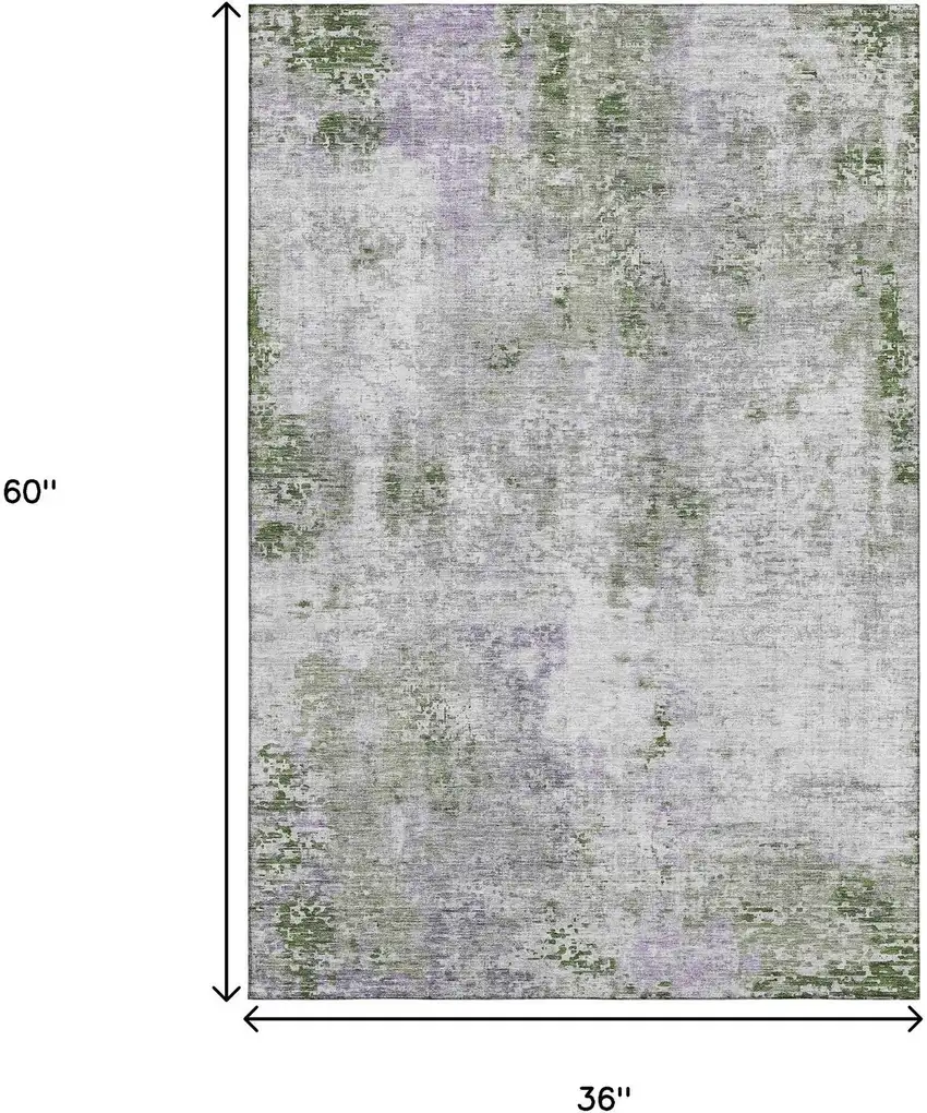 Olive Green Silver And Gray Abstract Washable Area Rug With UV Protection Photo 3