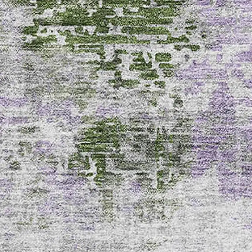 Olive Green Silver And Gray Abstract Washable Area Rug With UV Protection Photo 3