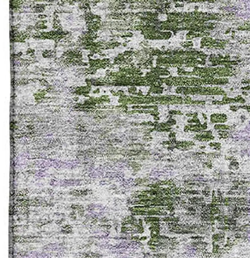 Olive Green Silver And Gray Abstract Washable Area Rug With UV Protection Photo 3