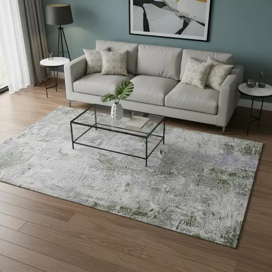 Olive Green Silver And Gray Abstract Washable Area Rug With UV Protection Photo 2