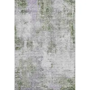 Photo of Olive Green Silver And Gray Abstract Washable Area Rug With UV Protection