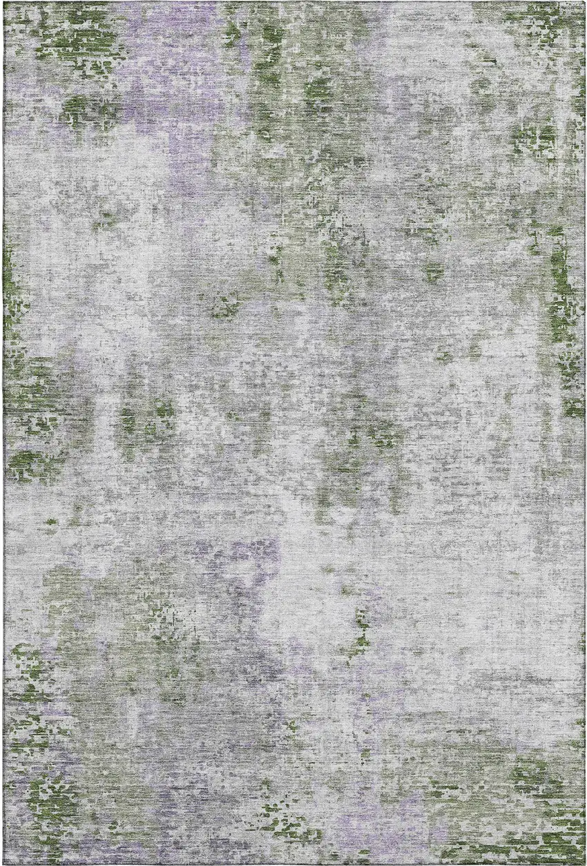 Olive Green Silver And Gray Abstract Washable Area Rug With UV Protection Photo 1