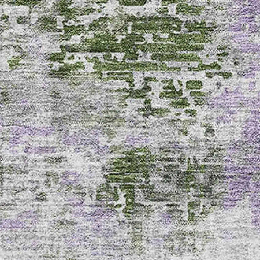Olive Green Silver And Gray Abstract Washable Area Rug With UV Protection Photo 3