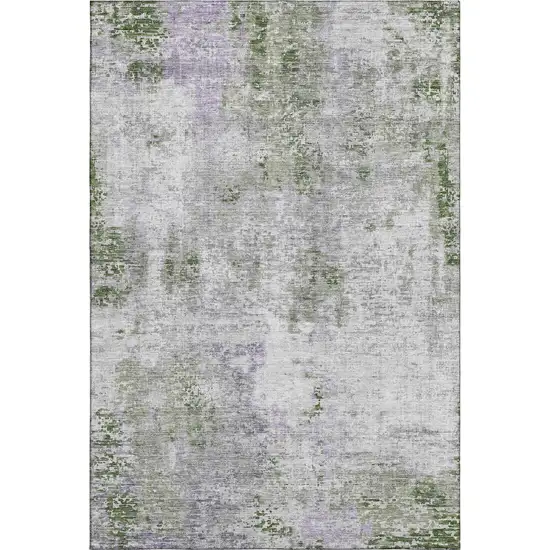 Olive Green Silver And Gray Abstract Washable Area Rug With UV Protection Photo 1