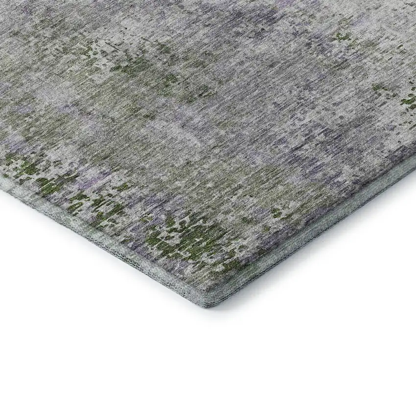 Olive Green Silver And Gray Abstract Washable Area Rug With UV Protection Photo 8