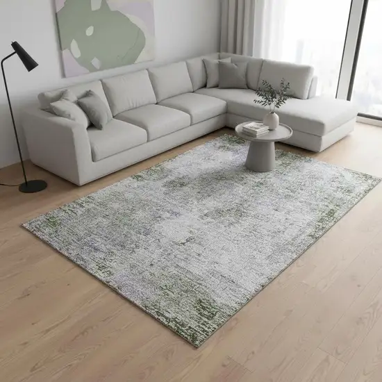 Olive Green Silver And Gray Abstract Washable Area Rug With UV Protection Photo 2