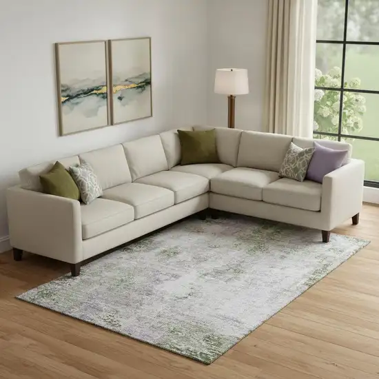 Olive Green Silver And Gray Abstract Washable Area Rug With UV Protection Photo 1