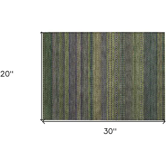 Olive Green Striped Washable Non Skid Indoor Outdoor Area Rug Photo 3