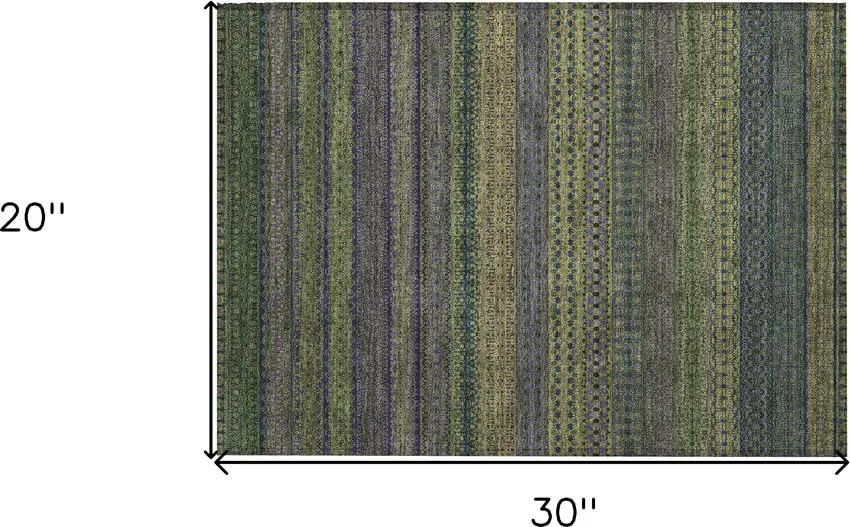 Olive Green Striped Washable Non Skid Indoor Outdoor Area Rug Photo 3