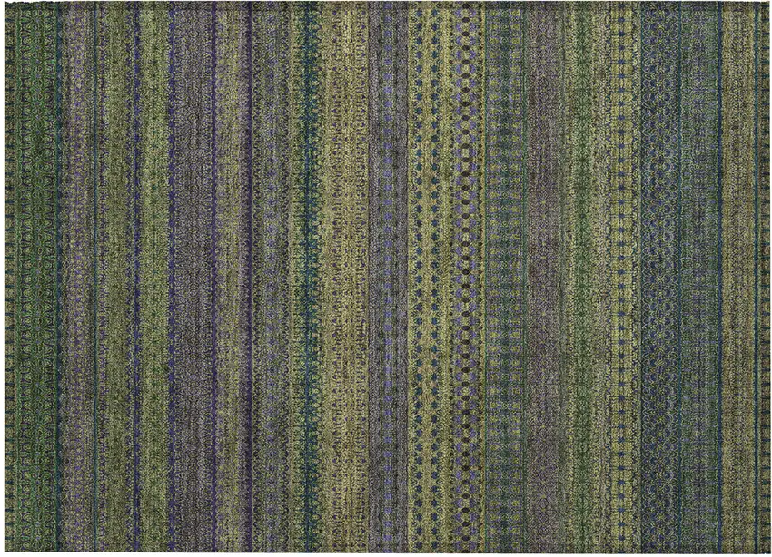 Olive Green Striped Washable Non Skid Indoor Outdoor Area Rug Photo 2