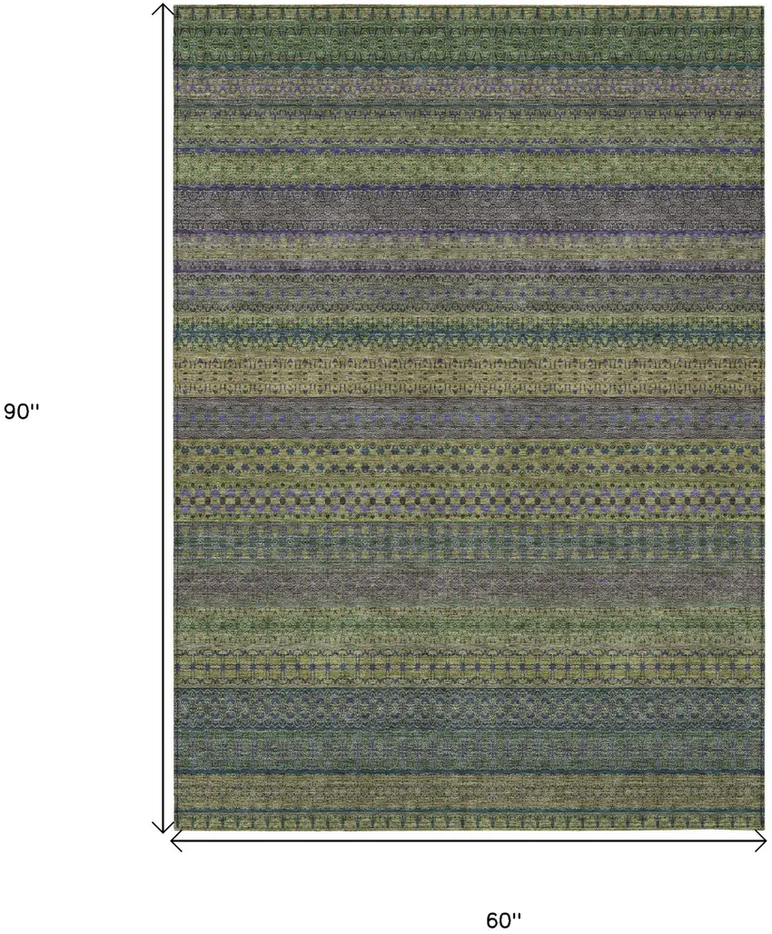 Olive Green Striped Washable Non Skid Indoor Outdoor Area Rug Photo 3