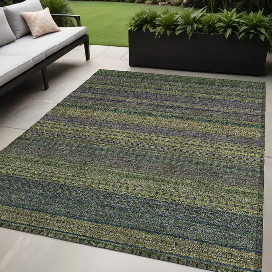 Olive Green Striped Washable Non Skid Indoor Outdoor Area Rug Photo 2