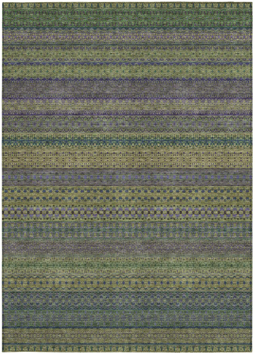Olive Green Striped Washable Non Skid Indoor Outdoor Area Rug Photo 4