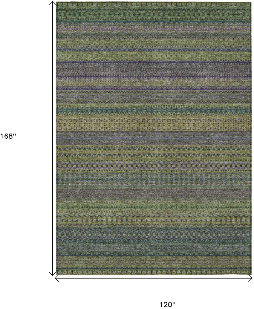 Olive Green Striped Washable Non Skid Indoor Outdoor Area Rug Photo 3
