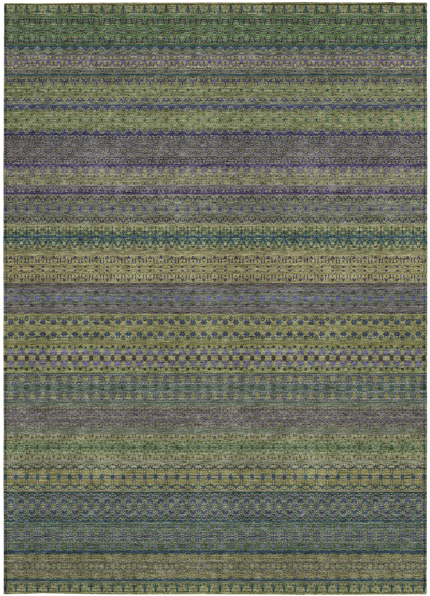 Olive Green Striped Washable Non Skid Indoor Outdoor Area Rug Photo 5