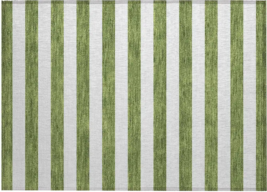 Olive Green Striped Washable Non Skid Indoor Outdoor Area Rug Photo 2