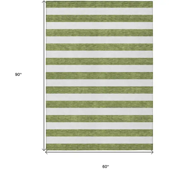 Olive Green Striped Washable Non Skid Indoor Outdoor Area Rug Photo 7
