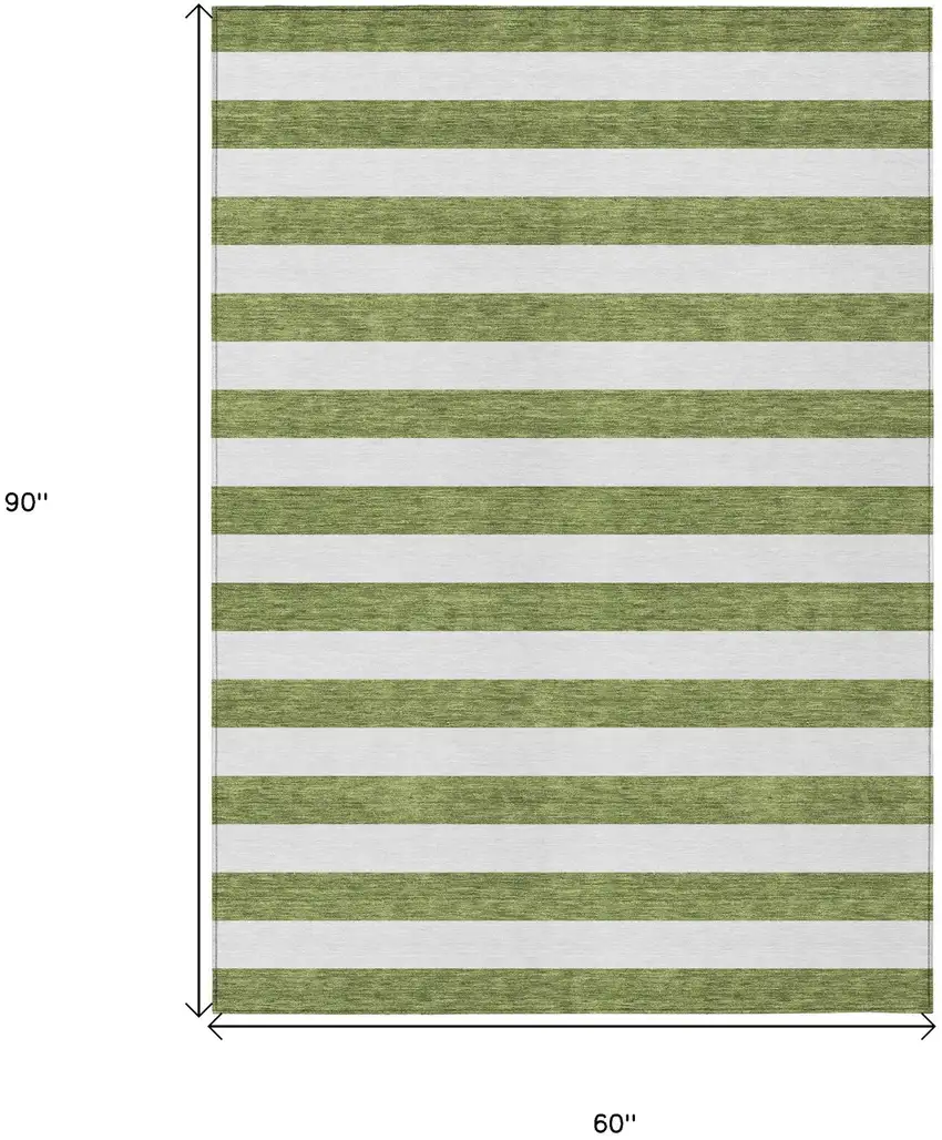 Olive Green Striped Washable Non Skid Indoor Outdoor Area Rug Photo 3