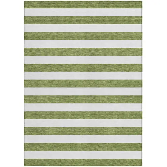 Olive Green Striped Washable Non Skid Indoor Outdoor Area Rug Photo 4