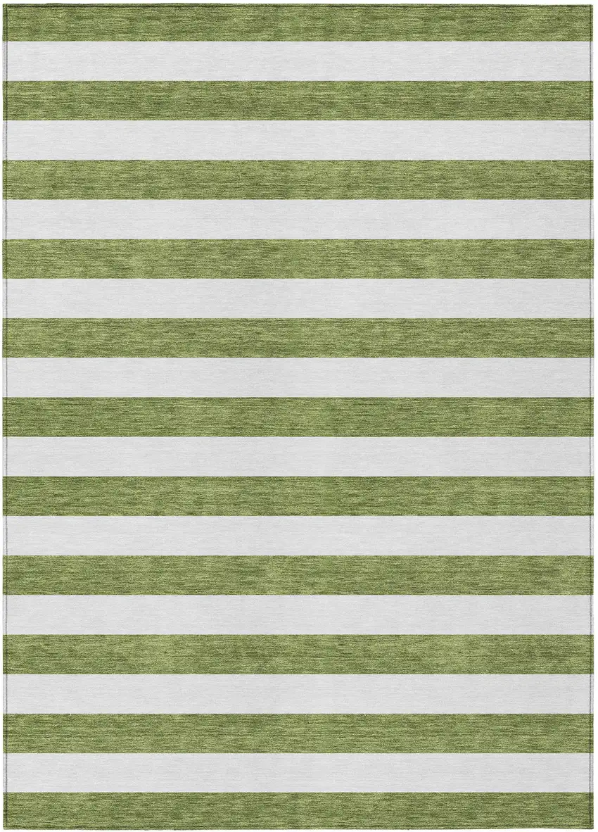 Olive Green Striped Washable Non Skid Indoor Outdoor Area Rug Photo 2