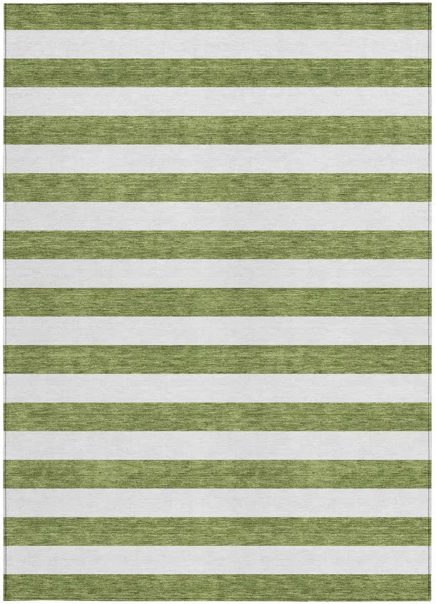 Olive Green Striped Washable Non Skid Indoor Outdoor Area Rug Photo 3