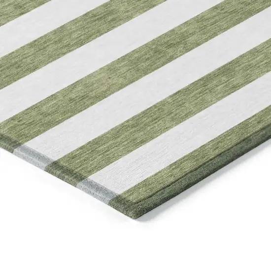 Olive Green Striped Washable Non Skid Indoor Outdoor Area Rug Photo 6