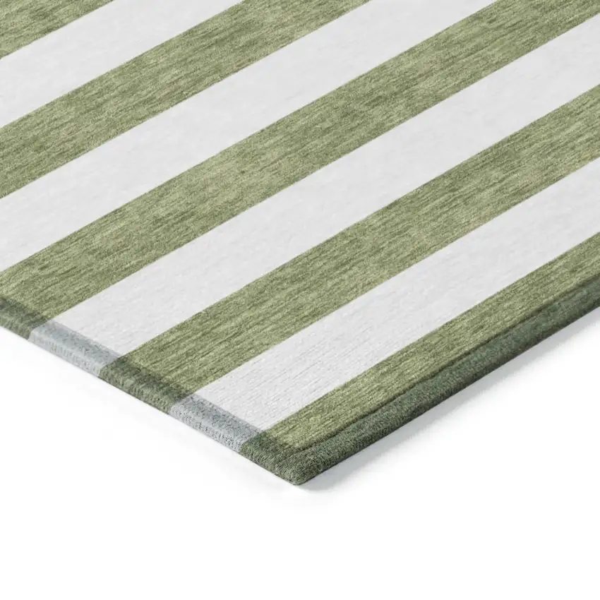Olive Green Striped Washable Non Skid Indoor Outdoor Area Rug Photo 6