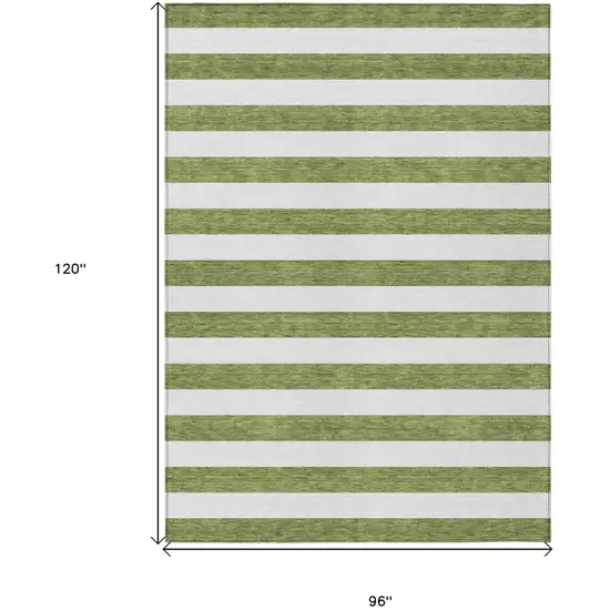 Olive Green Striped Washable Non Skid Indoor Outdoor Area Rug Photo 7