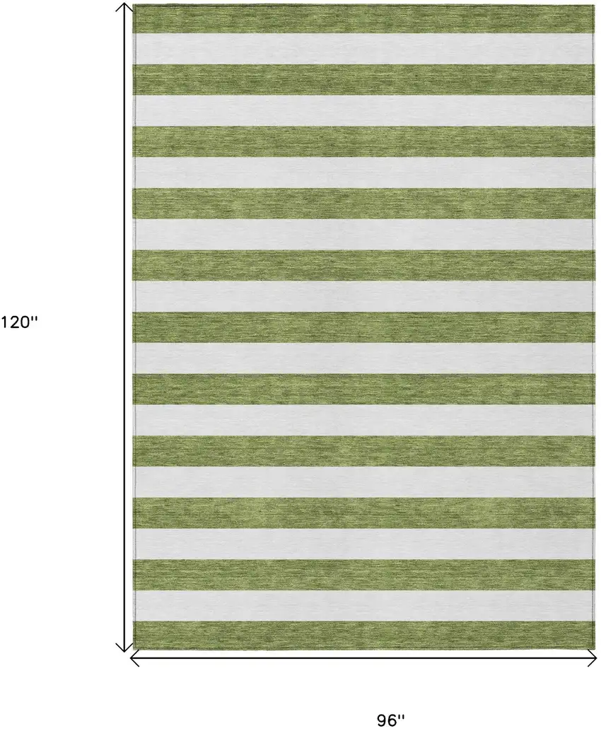 Olive Green Striped Washable Non Skid Indoor Outdoor Area Rug Photo 7