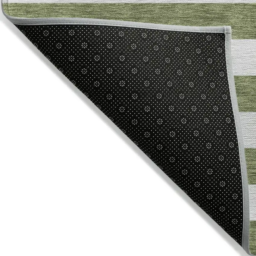 Olive Green Striped Washable Non Skid Indoor Outdoor Area Rug Photo 5