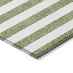 Photo of Olive Green Striped Washable Non Skid Indoor Outdoor Area Rug