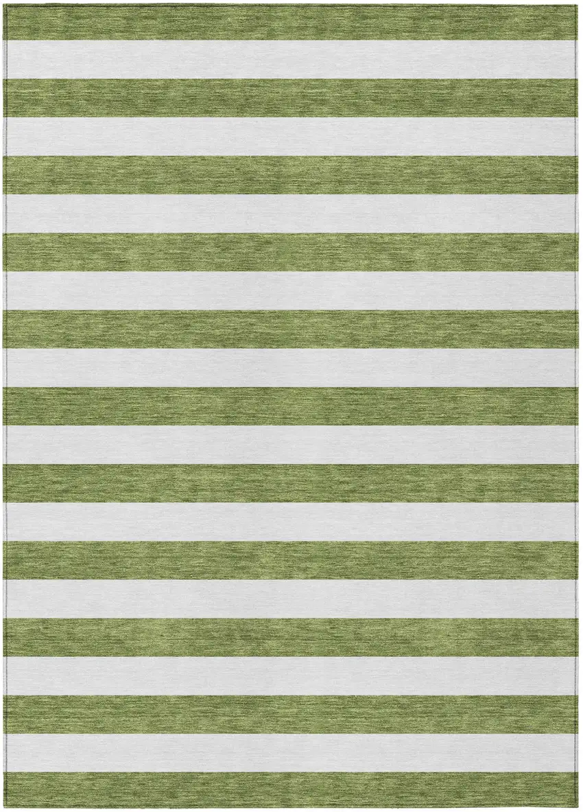 Olive Green Striped Washable Non Skid Indoor Outdoor Area Rug Photo 2