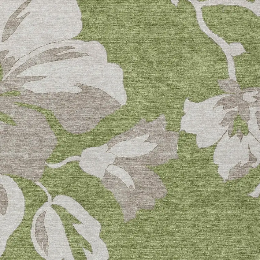 Olive Green Taupe And Beige Floral Washable Indoor Outdoor Area Rug Photo 6